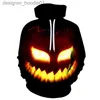 Heren Hoodies Sweatshirts Nieuwe Halloween Evil Pompoen Hoofd 3D Print Hoodie Mannen en Vrouwen Mode Casual Capuchon Harajuku Straat tops L231027