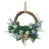 Flores decorativas QWE123 Grinalda de flores de lavanda artesanal com folhas verdes e anel de rattan para decoração de parede de casa de casamento