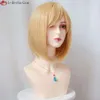 Catsuit trajes anime castelo assistente loiro amarelo com brincos uivo colar resistente ao calor cabelo cosplay + peruca boné