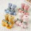 First Walkers Born Baby Bowknot Flower Floor Socks Thickened Non Slip Warm Boys Kid Toddler Socken Cute Sweet Girls Infant Plush Shoes Sock