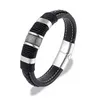 Punk multicamadas trança pulseira de couro azul genuíno titânio aço inoxidável magnético buck pulseira masculina homme pulseras moda jóias pulseiras de couro masculino