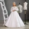 Girl Dresses Elegant White Flower Dress For Wedding Long Sleeve Applique Fluffy Floor Length Birthday Pageant First Communion Ball Gowns