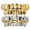 18k Gold Plated Mouth Grillz Hip Hop Teeth Caps 6 Top Bottom Fang New High Quality Christmas Halloween Gift251n