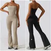 LL-8393 Damen-Bodysuit, Overall, Yoga-Outfits, ärmellos, eng anliegender Tanz-Einteiler, lange Hose, schnell trocknende, atmungsaktive Schlaghose