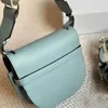 Sea Blue Crossbody Bag Pure Leather Sadel Shoulder Bags Cowhide Sandwising Sewing Thread Ersättning