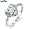 Vecalon Herzform Versprechensring 925 Sterling Silber 1ct 5A Cz Ehering Ringe für Frauen Braut Party Fingerschmuck Geschenk223D