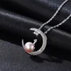 T GG Romantische Micro Set Zirkon Mond Süßwasser Perle Anhänger Halskette Edler Geschmack Frauen s925 Silber Halskette Sexy Kragen Kette Luxus Schmuck Geschenk Großhandel