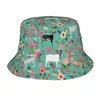 Berets Men Women Bucket Hat Goats Floral Turquoise Travel Headwear Lightweight Outdoor Fishing Cap Animal Bob Birthday Gift Idea