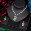 Necklace Earrings Set Fashion Water Drop Yellow Jewelry For Women Wedding Cubic Zircon Engagement Earring And Parure Bijoux N-1076