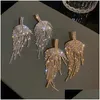 Dangle żyrandol Long Tassel Fl Rhinestone Drop Kolczyki złoty kolor liści Dangle dla kobiet mody biżuteria akcesoria dhgarden otcoh