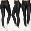 Leggings femininas mulheres pu calças de couro cintura alta skinny push up calças elásticas elastano jeggings streetwear