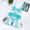 Sexy Set ECTOOKO 2022 Sexy Panties and Bra Transparent Mesh Lingerie 3-Pieces Underwear Women Set Sex Porno lingerie Fancy Intimate Suit T231027