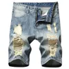 Ny sommarblå färg denim shorts modedesigner kort rippade jeans män förstörde män jeans shorts nya byxor277y
