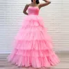 Tiered Tulle Prom Dresses Off Shoulder Long A-Line Layered Princess Ball Gown Strapless Formal Evening Party Gowns