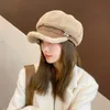 Berets Lamb Hair Octagonal Hat for Womens Korean Fashion Duck Tongue with Plush Bud Fashionable British Retro Artist 231027