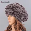 Berets Berets caps for women winter rabbit fur hat causal warm knitted caps for girls female fashion outdoor large ladies volume hats 231027