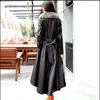 Kvinnor läder 2023 svarta kvinnor jackor vinter högkvalitativ elegant smal stor päls krage långjacka kvinnliga ytterkläder rockar
