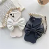 Handyhüllen Koreanische Luxus Liebe Herz Leder Schleife Armband Kette Handyhülle für iPhone 13 12 11 14 15 Pro X XS XR Stoßfeste Rückseite 231026