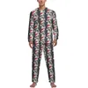 Vêtements de nuit pour hommes Pyjamas imprimés dalmates Automne 2 pièces Bleu et blanc Kawaii Pyjama Ensembles Homme Manches longues Casual Graphique