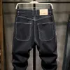 Vaqueros negros para hombre, pantalones vaqueros holgados elásticos de pierna ancha informales, ropa de calle de gran tamaño, vaqueros de moda para hombre