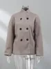Mélanges de laine pour femmes Trench-Coat en laine élégant hiver pour femmes coupe-vent Vintage veste col montant ample Double boutonnage Cardigan en laine chaude 231026