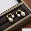 Stud Ins Wind Front And Rear Size Pearl Earrings S925 Sier Needle Trend All-Match Fashion 18K Gold Womens Jewelry Gift Accessories Dro Dhunq