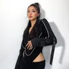 Women's Hoodies European And American Clothing Punk Split Slim Looking Black Jumpsuit