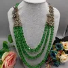 Chaînes Vintage multi-couche cristal vert long collier alliage diamant fleurs feuille lourde bijoux européens et américains