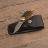 Factory Price Classic 112 AUTO Tactical Folding Knife 440C Satin Blade Ebony/Brass Head Handle EDC Pocket Knives With Leather Sheath Gift Knifes