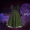 Vestidos casuais mulheres vintage halloween impressão sling dupla camada chiffon malha v pescoço vestido saia medieval manto escocês vestidos