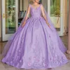 Лавандовые платья Quinceanera, бальное платье с аппликацией и цветочными бусинами, платье для дня рождения, выпускное платье на шнуровке, милое де 15 лет