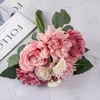 Decorative Flowers Artificial Silk Rose Dahlia Bouquet Hydrangea Vintage Bride Holding Fake Plants Home Wedding Decoration Accessories Tool