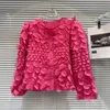 Women's Jackets 2023 Winter 3D Petal Plate Design Top Black Pink Short Coat