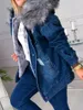 Giacca da donna in pelliccia di jeans calda tuta sportiva oversize sintetica con cappuccio abbigliamento femminile per cappotto a maniche lunghe abbottonato autunno inverno