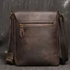 Riñoneras Bolso de hombro informal de cuero genuino para hombre, bandolera pequeña Vintage de color marrón oscuro, bandoleras de diseño a la moda para hombre 231026