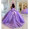 Lavender Off The Shoulder Ball Gown Quinceanera Dress Beaded Birthday Robes De Mariee Appliques Graduation Gown Lace Up Back Vestid