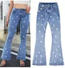 Women's Jeans Washed Denim Bell Pants For Women Street Fashion Personality Star Pattern Printed Blue Spring Autumn 2023