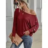 Vrouwen T-shirts Vrouw T-shirts Lente/Zomer Mode Knoppen Lange Mouw Off Schouder Effen Kleur Top T-shirt drop Myh151