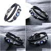 Bracelets de charme Bracelets en cuir véritable pour hommes Vintage Blue Eye Bijoux Bracelet tissé à la main Drop Livraison Bijoux Bracelets Dhvhd