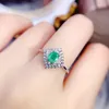 Clusterringen Natuurlijke Echte Groene Smaragd Ring Ruit Luxe Stijl 5 6mm 0.8ct Edelsteen 925 Sterling Zilveren Fijne Sieraden J238131