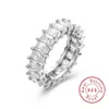 925 Silver Pave Radiant Cut Pełny kwadrat Symulowany diament CZ Eternity Band zaręczyny Wedding Stone Pierścień Biżuteria Rozmiar 5 6 7 8 9 10168f