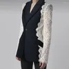 Women's Suits High End Designer Jackets Luxury Autumn Clothes Vintage Notched Patchwork Lace Sleeve Slim Coat Blazers For Women 2023
