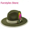 Baretten Mannen Fedora Hoed Gentleman Britse Veer Jazz Warme Winter Herfst Top Panama Sombrero Hombre Trilby Gebogen Dakrand