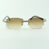Designer dubbele rij diamanten buffs zonnebril 3524026 met zwarte buffelhoorn benen bril Directe verkoop maat: 56-18-140mm