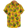 القمصان غير الرسمية للرجال قميص طباعة ثلاثية الملابس في العصور الوسطى الفاكهة الاستوائية هاواي هاراجوكو الأزياء نمط تيكي كبير الحجم