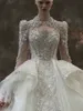 Crystals Fairy Luxury Ball Gown Wedding Dresses with Long Sleeves Vintage Royal Puff Chapel Train Bridal Gowns Tiered Romantic Princess Formal Wear Vestidos AL9626