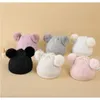 Solid color winter warm and cold-proof knitted hat with plush double fur balls cute woolen hat