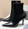 Stivaletti da strega Nero Rosso da donna in vera pelle con punta a punta Stivaletti con tacco a spillo Zip laterale Stivali con tacco alto Stivali di lusso firmati fabbrica di scarpe footwe