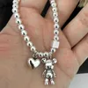 Chain 100% Solid 925 Sterling Silver Hiphop Thick Heart Bear Bracelet for Women Men Vintage Handmade Hasp Birthday Gift 231027