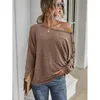 Vrouwen T-shirts Vrouw T-shirts Lente/Zomer Mode Knoppen Lange Mouw Off Schouder Effen Kleur Top T-shirt drop Myh151